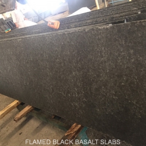 Flamed black basalt slabs